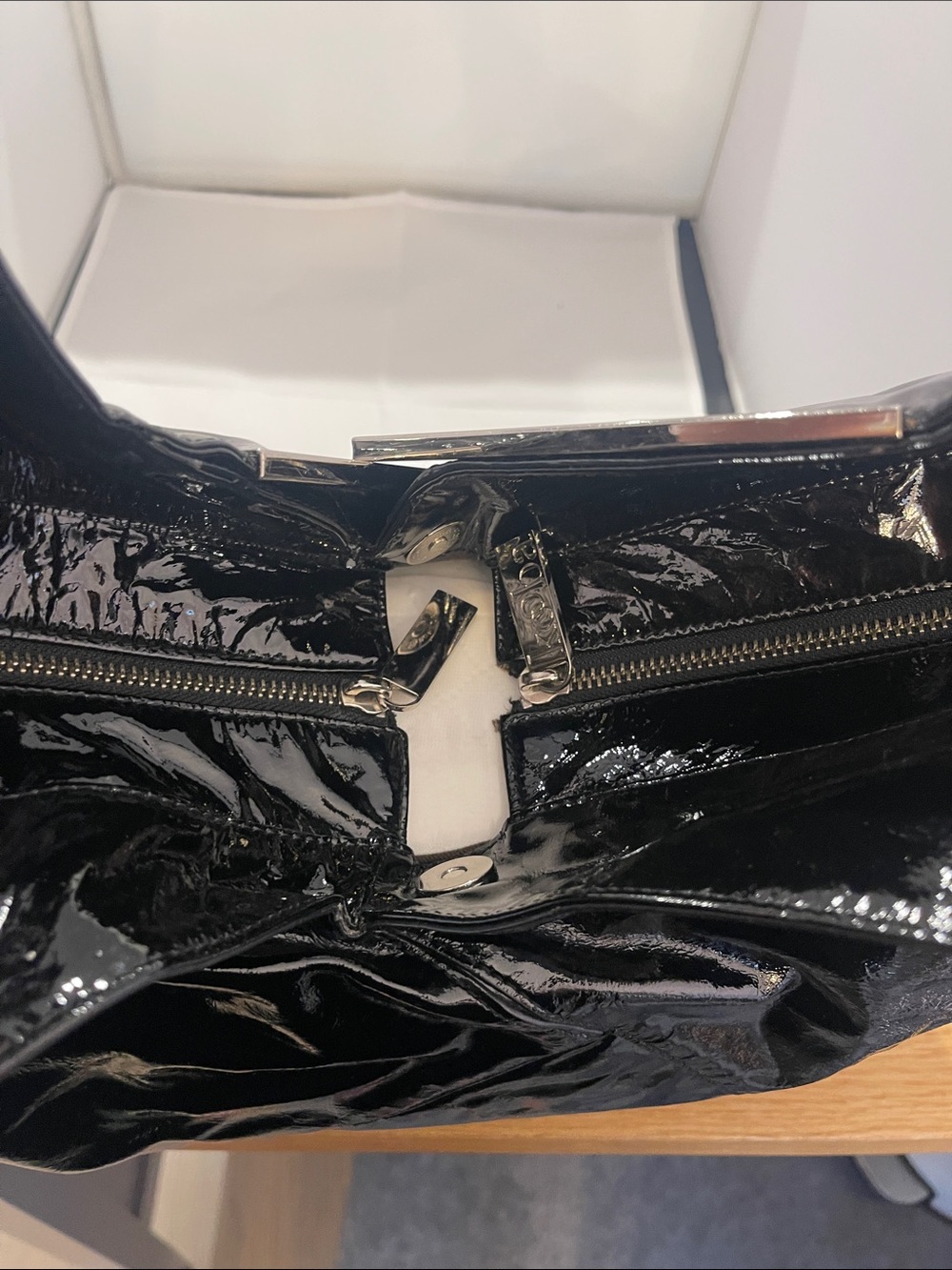 Kooba Patent Black Tote with Silver Trim Accents - Picture 6 of 10